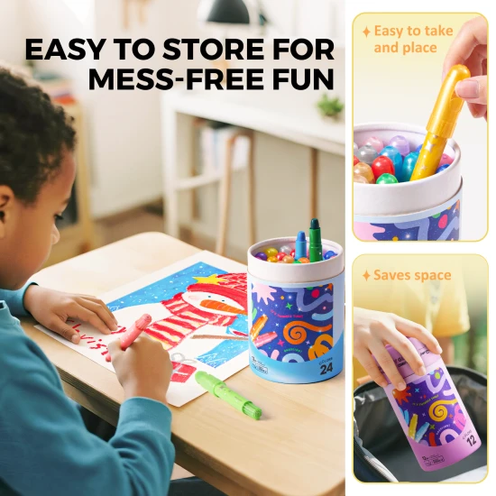 Třpytivé Barevné jemné omyvatelné voskovky pro děti v praktickém boxu – 12 kusů