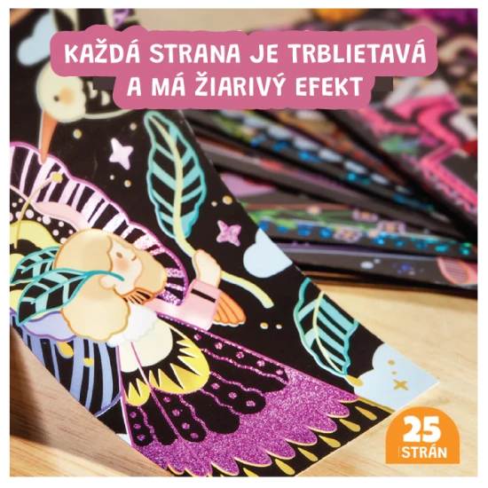 Jarmelo Třpytivé vyškrabování Starlight Girls – sada 25 obrázků, škrábadlo a štětec pro děti