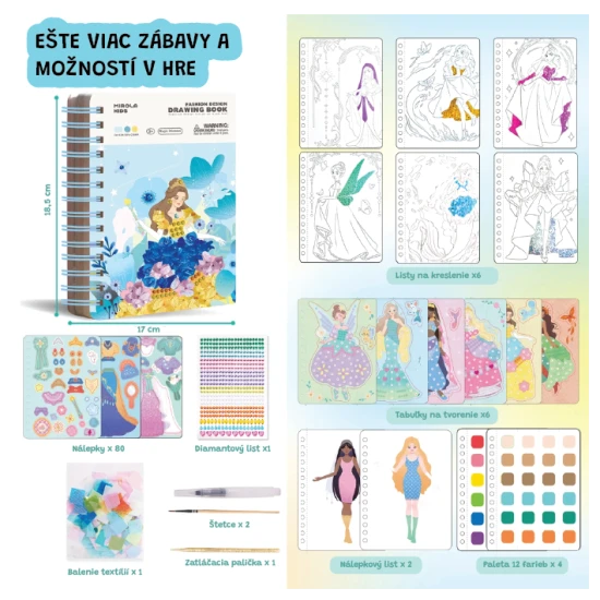 Jarmelo Magic Princesses – kreativní knížka s akvarelovou malbou, textiliemi, kamínky a samolepkami pro děti