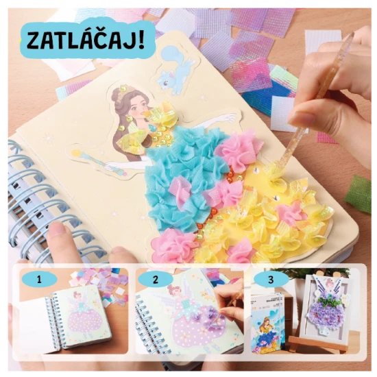 Jarmelo Magic Princesses – kreativní knížka s akvarelovou malbou, textiliemi, kamínky a samolepkami pro děti