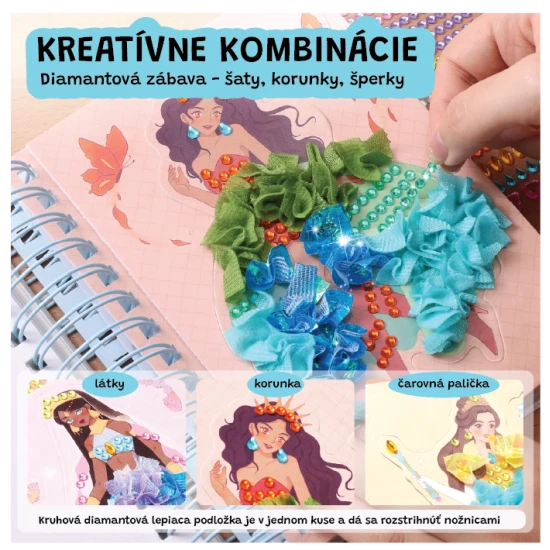 Jarmelo Magic Princesses – kreativní knížka s akvarelovou malbou, textiliemi, kamínky a samolepkami pro děti