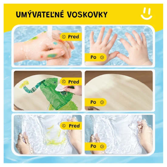 Jarmelo voskovky ve tvaru banánu – 12 ks, barevné, netoxické a ideální pro malé dětské ručičky