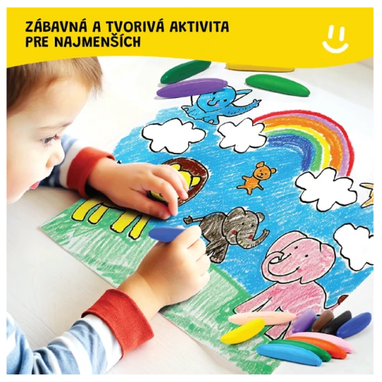 Jarmelo voskovky ve tvaru banánu – 12 ks, barevné, netoxické a ideální pro malé dětské ručičky