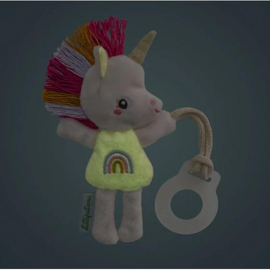 Svítící jednorožec s kousátkem – plyšová hračka pro miminka