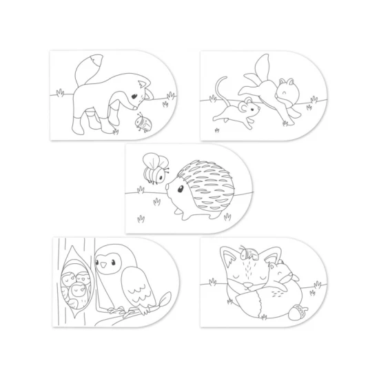 Kompletní sada omalovánek s vodovými barvami a štětcem s motivy lesních zvířátek.