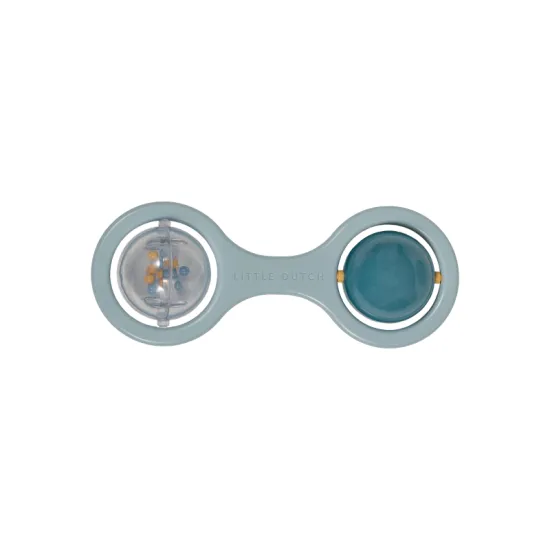 Modré chrastítko se dvěma otáčejícími se kuličkami.