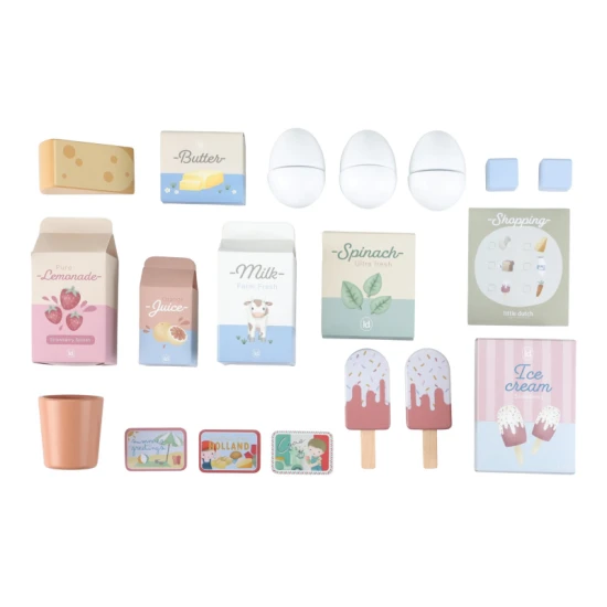 Dřevěná chladnička Little Dutch pro děti – realistická hračka do kuchyně s mrazničkou a výrobníkem ledu