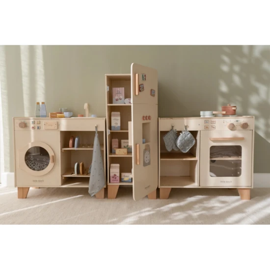 Dřevěná chladnička Little Dutch pro děti – realistická hračka do kuchyně s mrazničkou a výrobníkem ledu