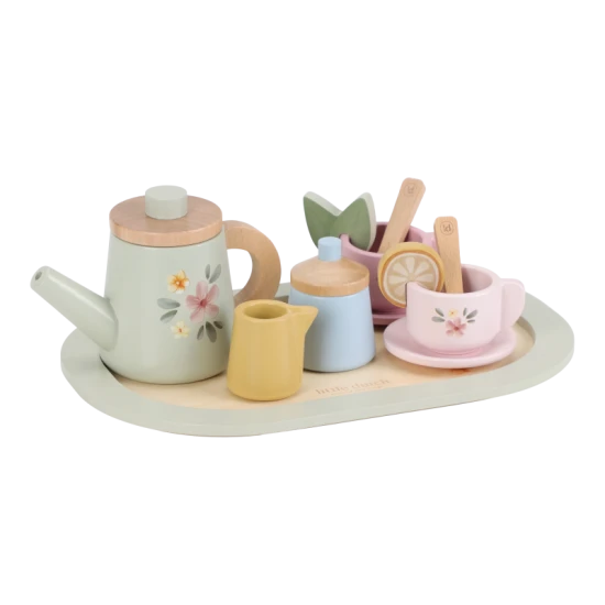 Čajový set dřevěný s květinovým potiskem Čajový set dřevěný s květinovým potiskem