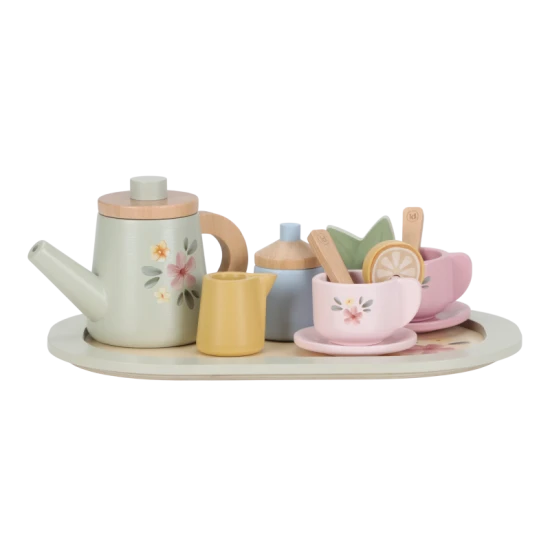 Čajový set dřevěný s květinovým potiskem Čajový set dřevěný s květinovým potiskem