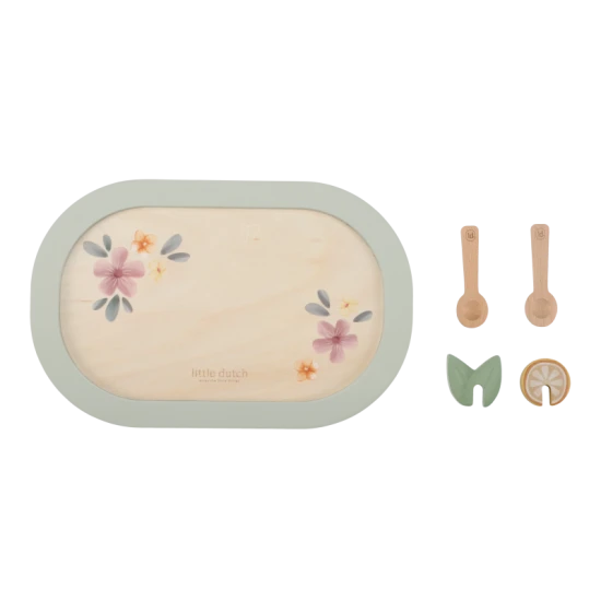 Čajový set dřevěný s květinovým potiskem Čajový set dřevěný s květinovým potiskem