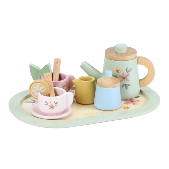 Čajový set dřevěný s květinovým potiskem
