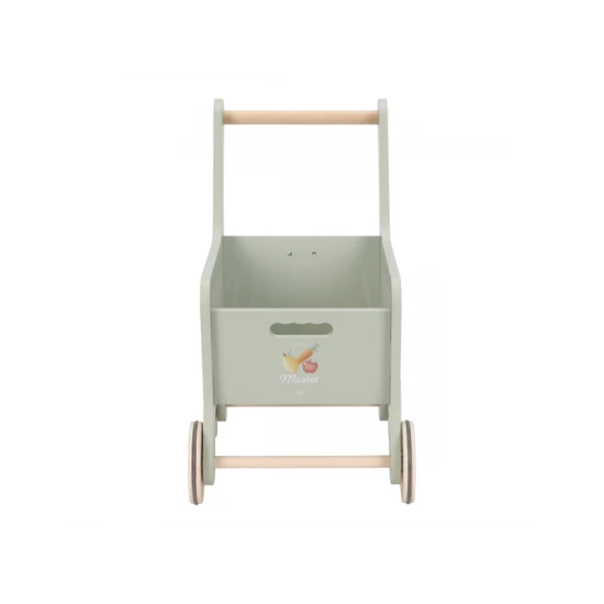 Dřevěný nákupní vozík Little Dutch s dřevěnými potravinami, látkovou taškou a kartonovými krabičkami pro děti