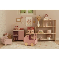 Kočárek pro panenky dřevěný s peřinkou Pink Kočárek pro panenky dřevěný s peřinkou Pink