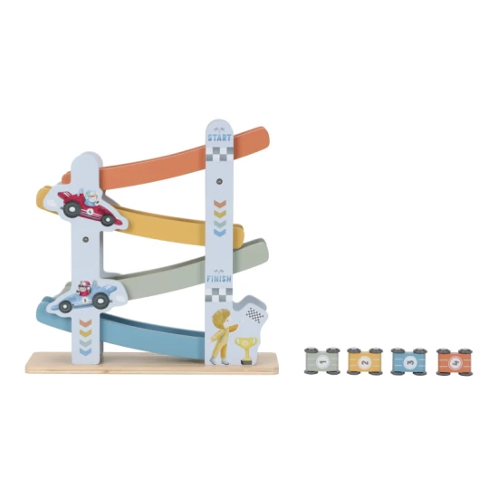Závodní dráha Blue Little Dutch: Dřevěná kostka s aktivitami pro děti
