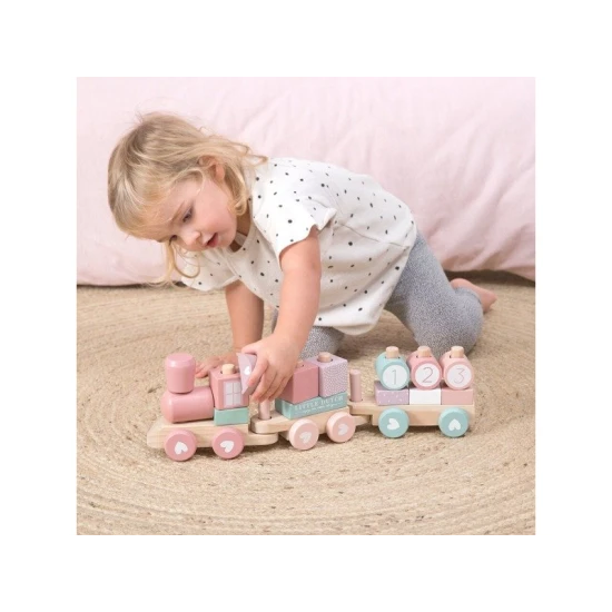 Dřevěný vláček Little Dutch Pink – kreativní hračka pro děti s 17 díly, krásný design a přírodní materiály