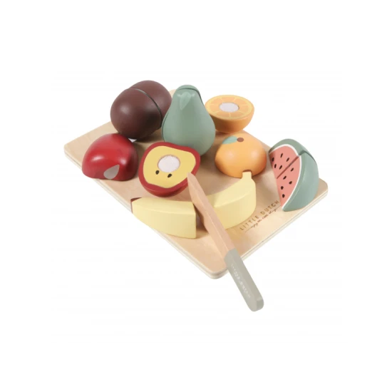 LITTLE DUTCH Krájení Ovoce na dřevěné desce Dřevěná sada na krájení ovoce od Little Dutch