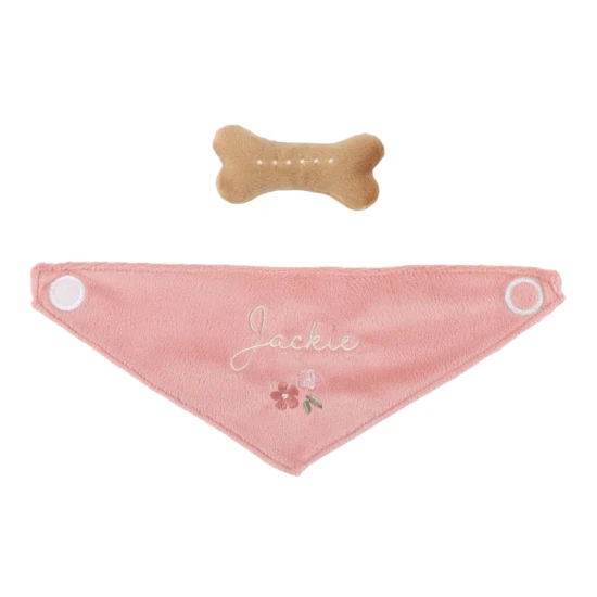 Plyšový pejsek Jackie v květované tašce od Little Dutch, roztomilý kamarád na cesty pro děti.