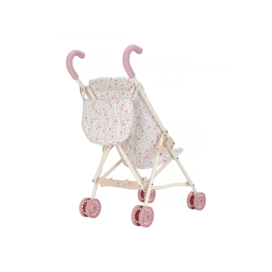 Kočárek Little Dutch Soft Flowers pro panenky s květinovým designem, bezpečnostním pásem a skládací konstrukcí pro děti