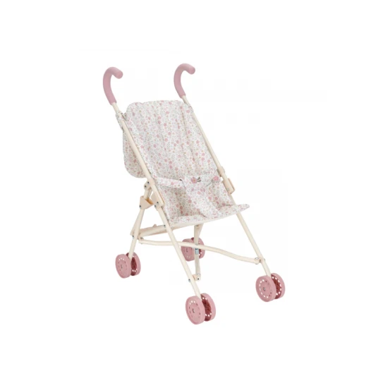 Kočárek Little Dutch Soft Flowers pro panenky s květinovým designem, bezpečnostním pásem a skládací konstrukcí pro děti