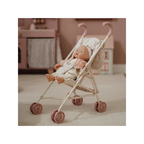 Kočárek Little Dutch Soft Flowers pro panenky s květinovým designem, bezpečnostním pásem a skládací konstrukcí pro děti