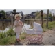 Kočárek pro panenky Little Dutch Soft Flowers s květinovým designem, skládací stříškou a měkkým matracem pro pohodlí panenky