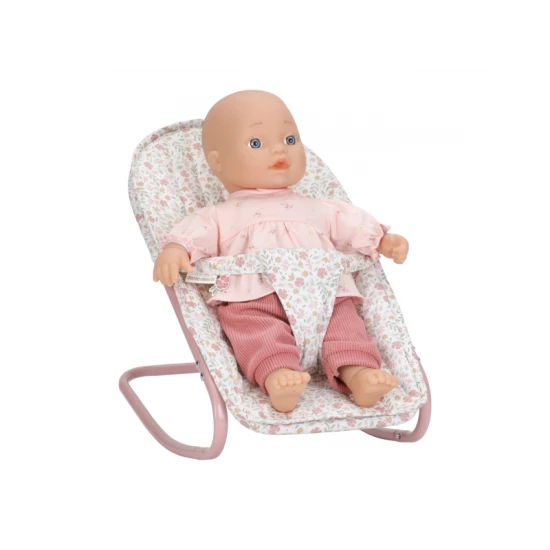Houpací lehátko pro panenky Little Dutch Soft Flowers s květinovým designem, bezpečnostním pásem a měkkým polstrováním pro pohodlí panenky