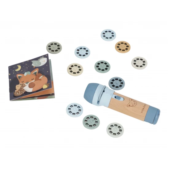 Dětský projektor Little Dutch Blue – pohádkové příběhy k promítání s 12 kotouči a ilustrovanou knížkou