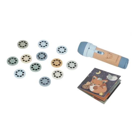 Dětský projektor Little Dutch Blue – pohádkové příběhy k promítání s 12 kotouči a ilustrovanou knížkou