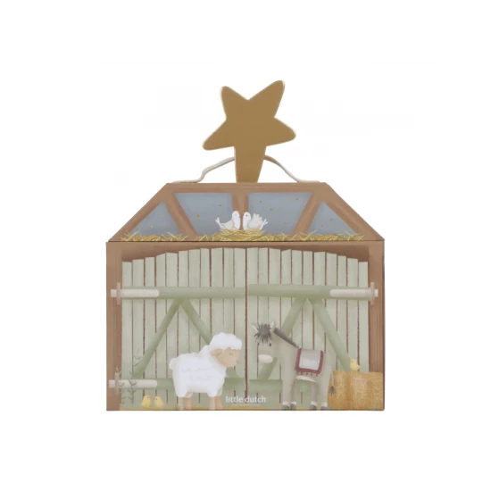 Dreveny vanocni betlem Little Dutch s 14 figurkami a kartonovou staji – hracka pro deti