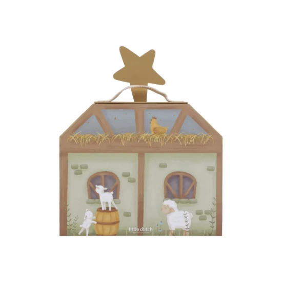 Dreveny vanocni betlem Little Dutch s 14 figurkami a kartonovou staji – hracka pro deti