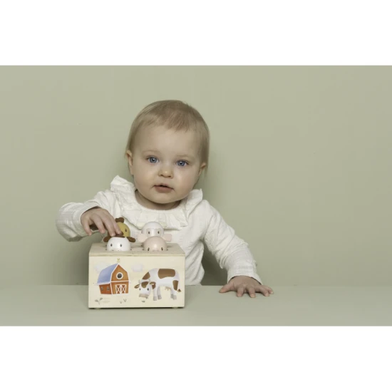 Vyskakovací zvířátka z farmy s prasátkem, ovečkou, kravičkou a slepičkou se zvuky