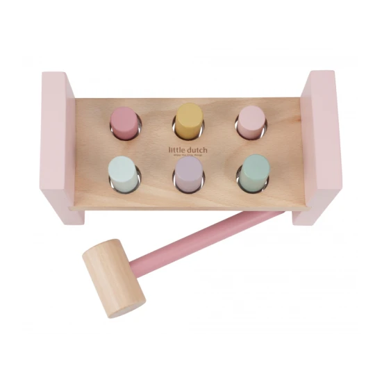 Dřevěná zatloukačka Fairy Garden s barevnými kolíky a kladivem