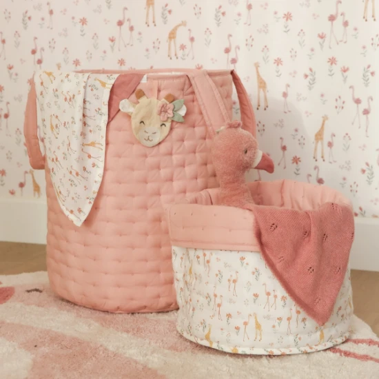 Little Dutch Textilní oboustranný košík extra velký Pink Blooming Safari
