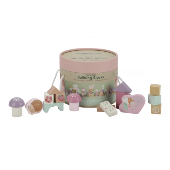 Kostky Fairy Garden 50 ks – barevné dřevěné kostky s motivy zahrady