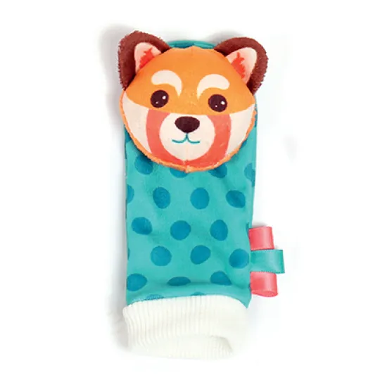 Chrastítka s liškou podněcují rozvoj sluchu, zraku a hmatu dítěte.