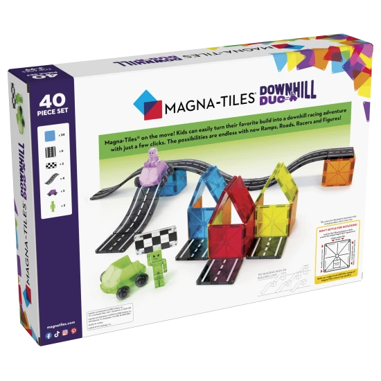 Magnetická stavebnice Downhill Duo 40 dílů. Skvělý dárek pro děti, které milují auta.