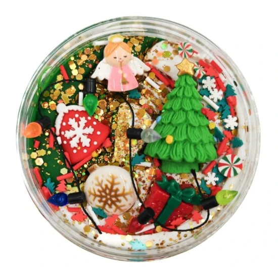 Mamolína – Vánoční stromeček, dvoubarevná domácí modelína s třpytkami a 6 dekoracemi