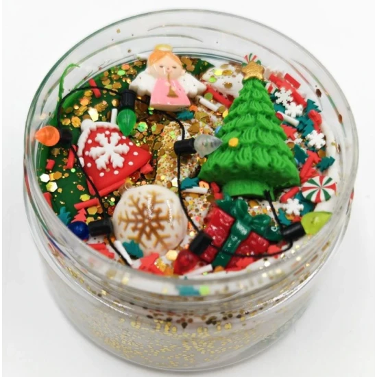 Mamolína – Vánoční stromeček, dvoubarevná domácí modelína s třpytkami a 6 dekoracemi