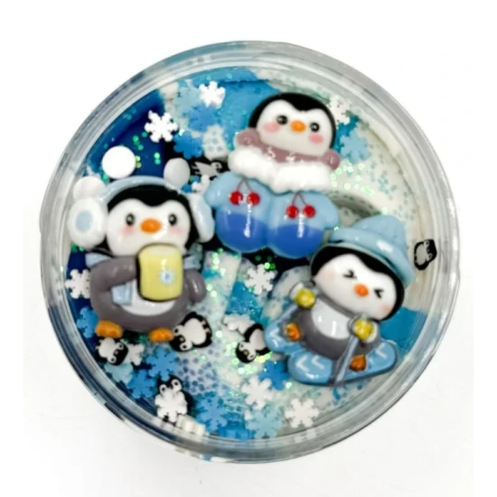 Mimi Mamolína – Tučňáci na ledu, tříbarevná domácí modelína s třpytkami, konfetami a figurkami tučňáků