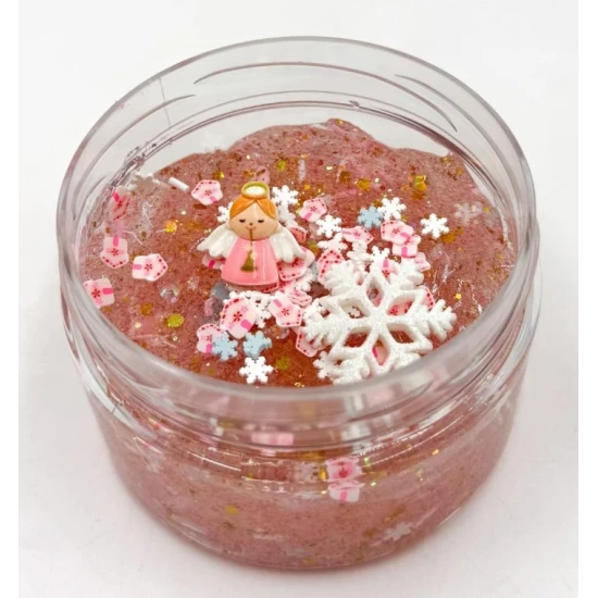 Gumový slizáček S Andělem – průhledný vánoční sliz s třpytkami, andělem a vločkou