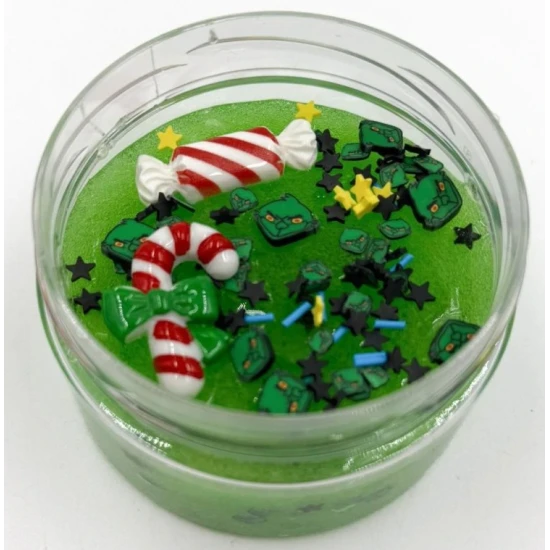 Gumový sliz Slizáčik – Ten, co nemá rád Vánoce, průhledný vánoční sliz s konfetami a dekoracemi