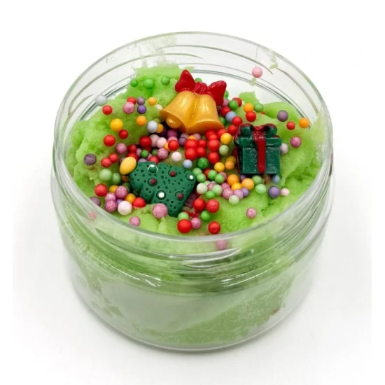 Hedvábný slizáček Vánoční stromeček – jemný vánoční sliz s kuličkami a dekoracemi