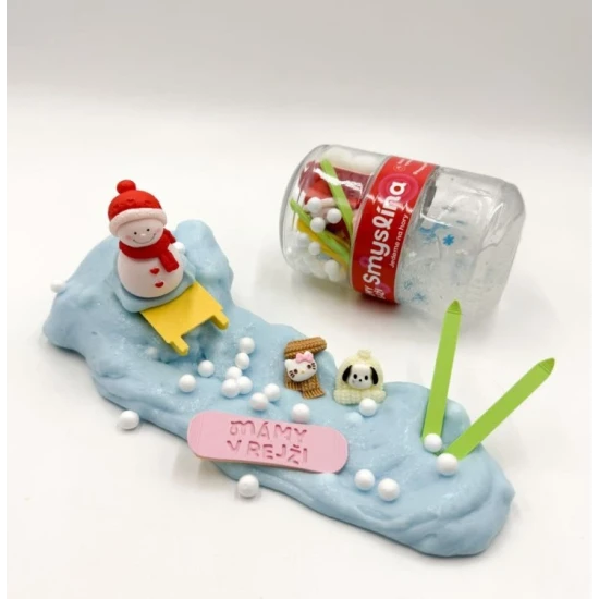 Smyslina Ceska zima s kinetickym kineťakem, tvoriva smyslova hra pro deti, sněhulak a chaloupka z kineťaku