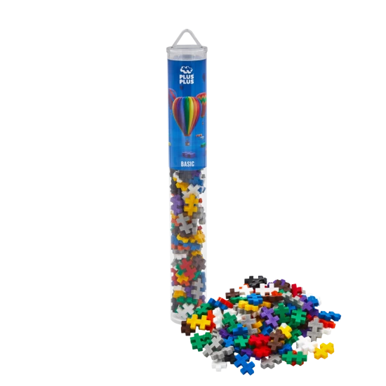 Plus-Plus Basic – 100 dílků v tubusu, kreativní stavebnice v základních barvách