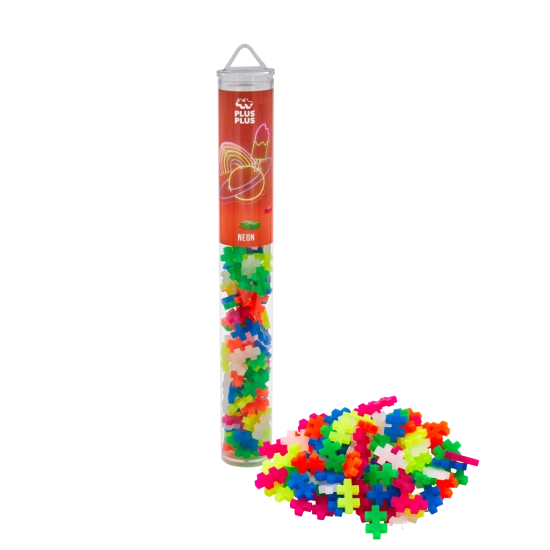 Plus-Plus Neon sada – 100 dílků v tubusu, neonové barvy, stavebnice pro děti od 5 let