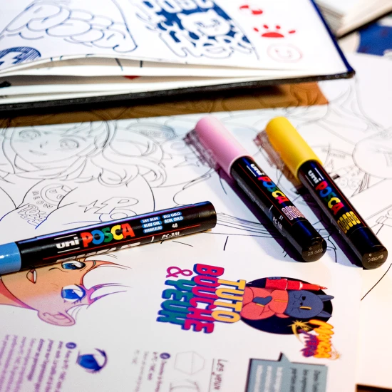 Posca souprava popisovačů PC-5M Manga Hero – 8 ks, mix barev, nové odstíny kaštanová a pudrově růžová, vhodné na voděodolné dekorace