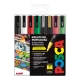 Sada profesionálních popisovačů Posca 3M ve vánočních barvách s jemným hrotem (0,9 – 1,3 mm), ideální pro precizní kreslení a stínování, vodovzdorné po zaschnutí, vhodné pro vnitřní i venkovní použití.