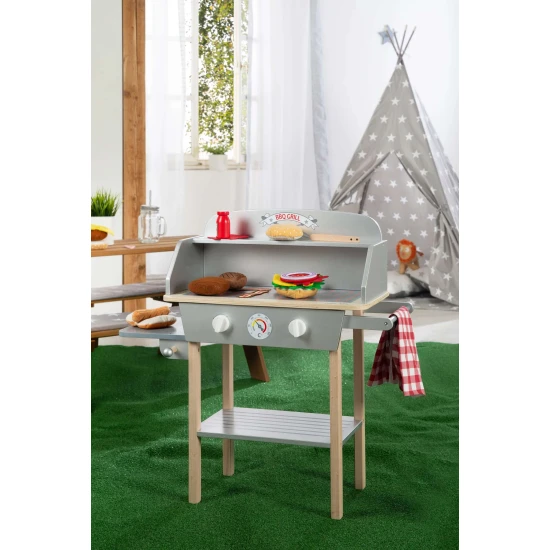 Dětský dřevěný gril BBQ s doplňky Šedá/přírodní