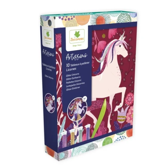 Tvoření s třpytivým pískem Jednorožci – kreativní sada pro děti s třpytkami Sycomore